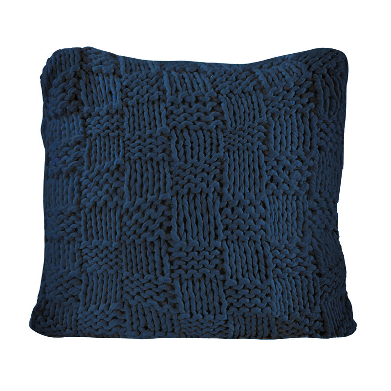 Jessica Hand Knitted Solid Textured Chess Pattern Square 27x27 inch Euro Sham, Navy