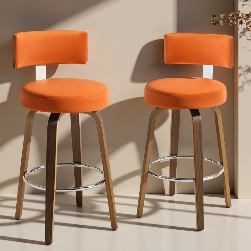 North American Black Walnut Veneer Bar Stool, 360° Rotating Ergonomic Backrest Bar Stool, Yellow