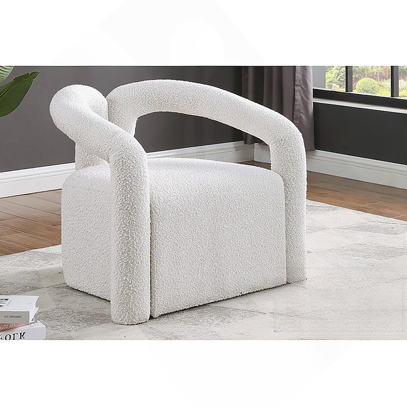 Fauteuil d'appoint contemporain en tissu blanc en forme de U de conception compacte avec finition blanche, Blanc