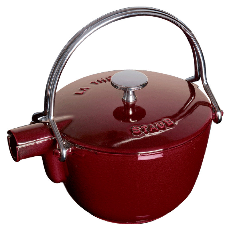 Staub Cast Iron 1.22-qt Round Tea Kettle, Grenadine