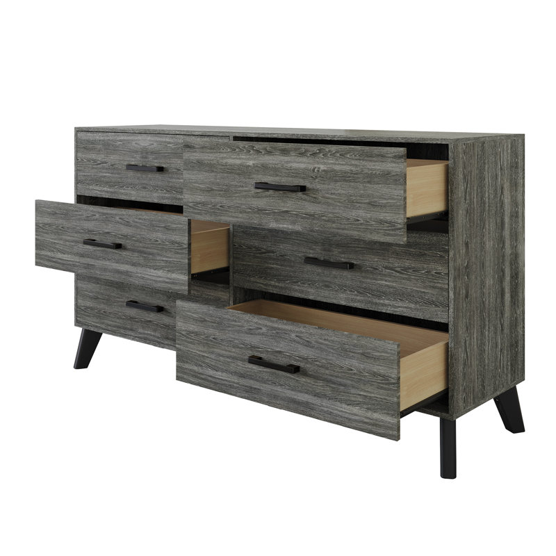 Jeweldine 6 Drawer 52.56" W Double Dresser, Dark Gray