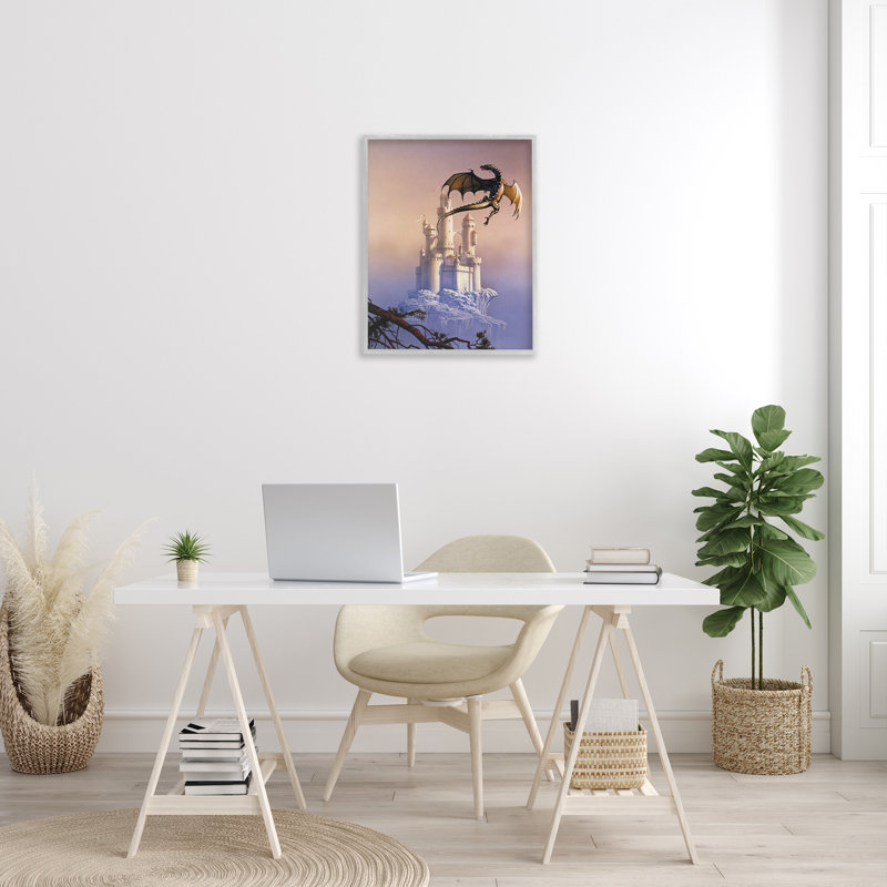 «Magical Dragon & Castle», art de la giclée encadrée par Ciruelo, Estampe numérique Farmhouse, H 30 po x l 24 po