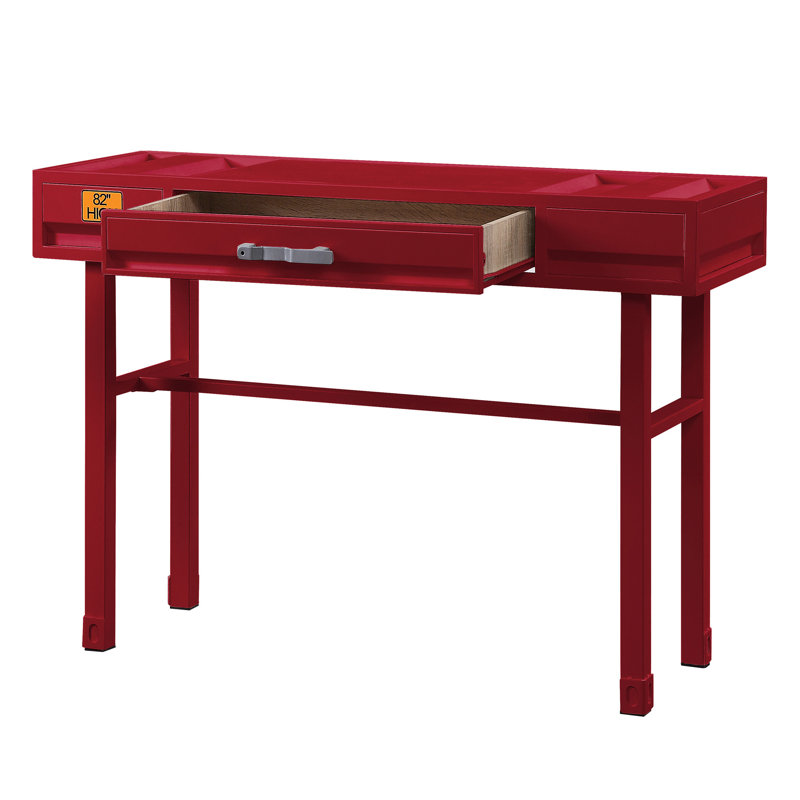Bureau de meuble-lavabo industriel rouge avec 1 pour la chambre à coucher - Style moderne en métal et bois à 1 tiroir
