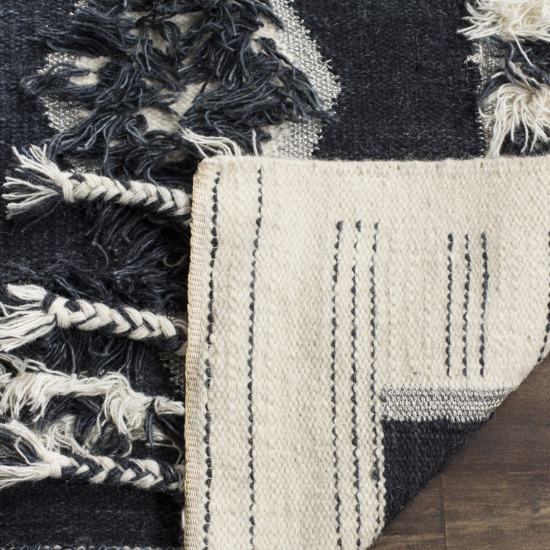 Tapis gris anthracite en laine / coton noué à la main Bakerhill, Rectangle 6 pi x 9 pi