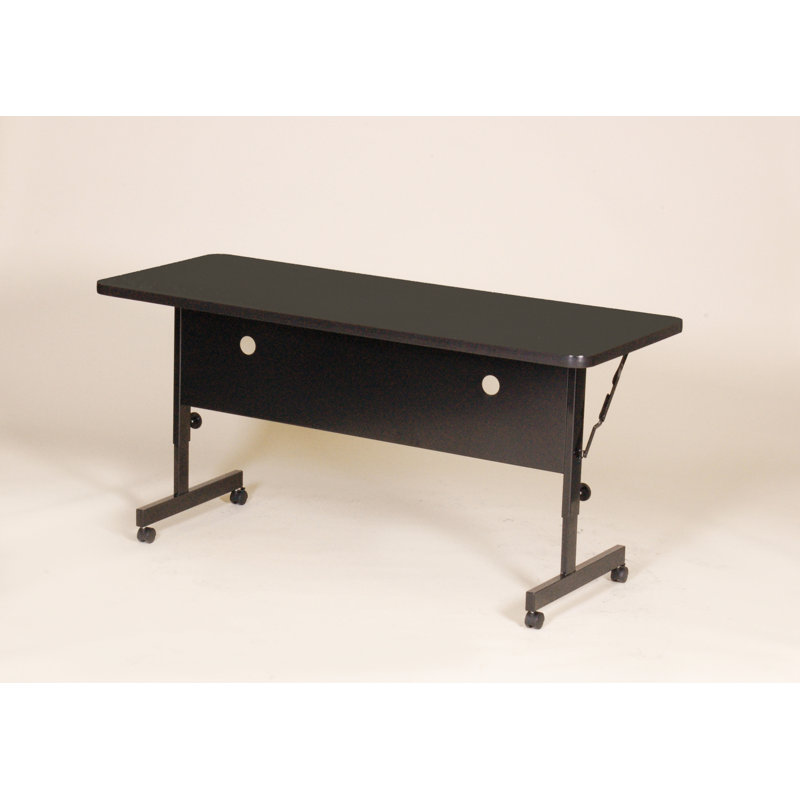 Kham Rectangle Height Adjustable Flip Top Training Table with Casters and Modesty Panel and Cable Management, Black Granite