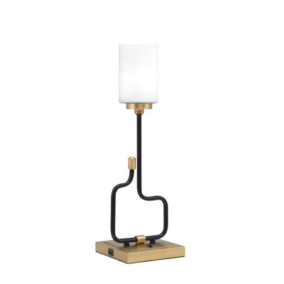 Lampe d'appoint Amarmula, avec ports USB, fini noir mat et laiton vieilli, verre mousseline blanc 4 po