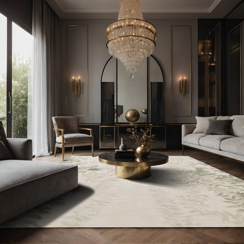 Tapis beige soyeux et moelleux, Rectangle 2 pi x 3 pi