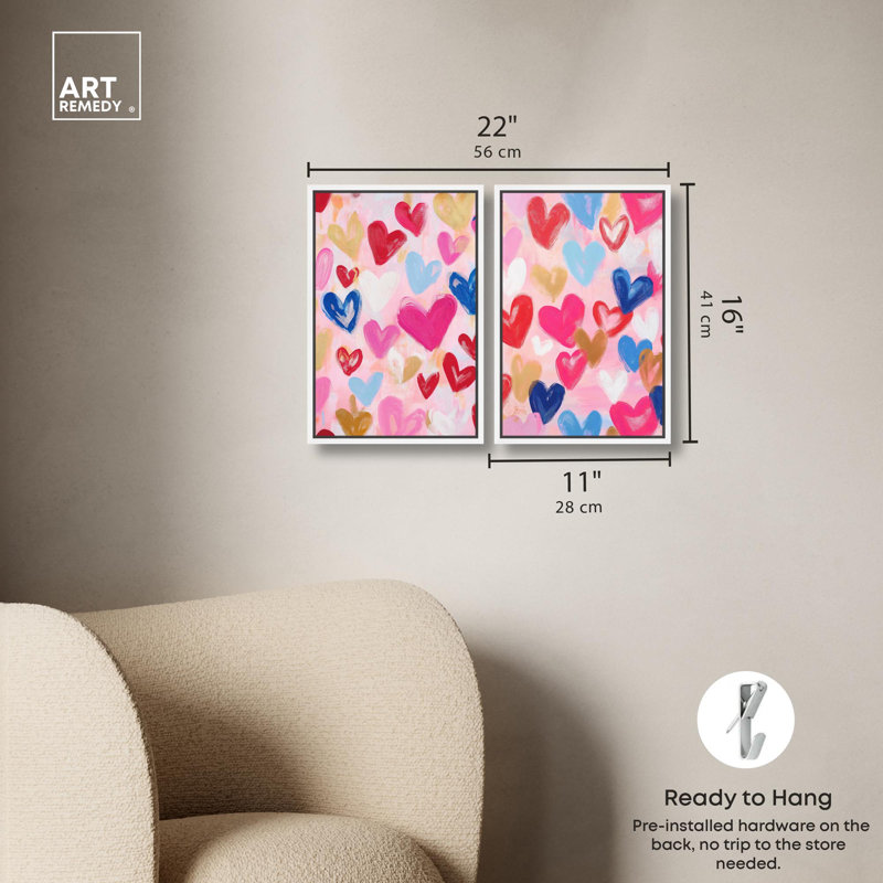 «Lovestruck», ensemble de 2 œuvres d'art minimalistes, Cadre flottant blanc, H 15 po x l 10 po