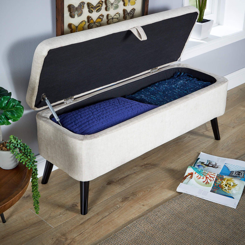 Ahkeem Velvet Upholstered Storage Bench, Beige