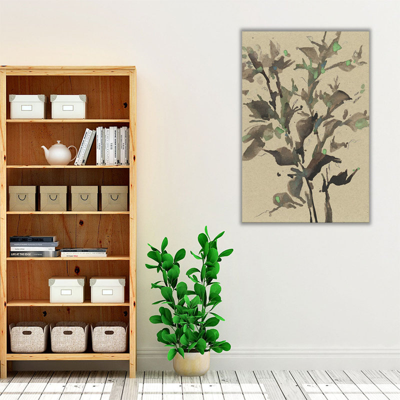 «Leaves on Taupe II», reproduction d'art sur toile, H 36 po x l 24 po
