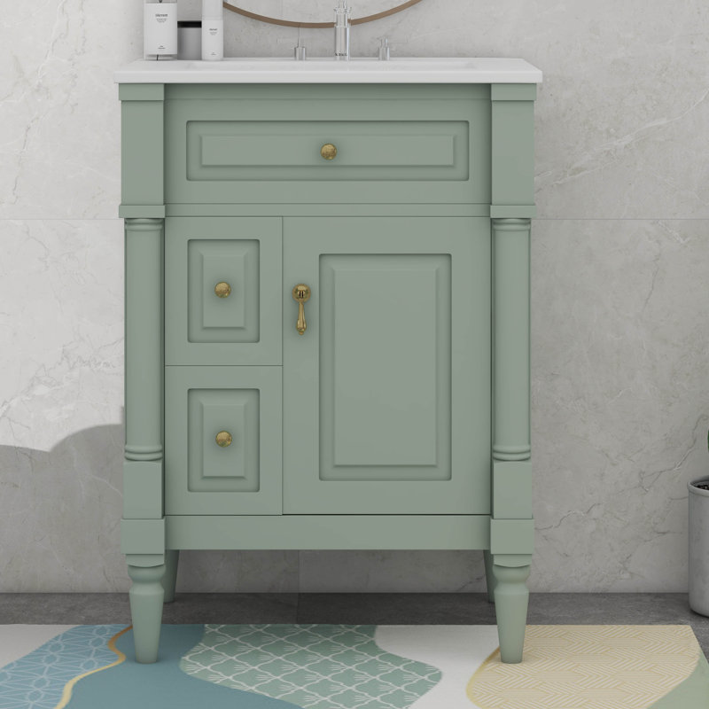 Meuble-lavabo de 24 po avec lavabo, 2 tiroirs, une armoire et un tiroir basculant Designs, Vert, Doré