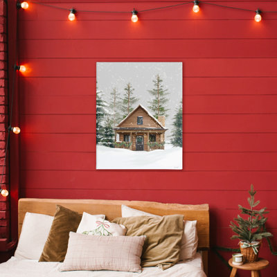 Cozy Snowy Forest Cabin Canvas, design by House Fenway