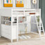 Lit mezzanine blanc avec bureau et tiroir - Rendez votre chambre à coucher plus organisée et élégante en bois massif pleine grandeur-121020286