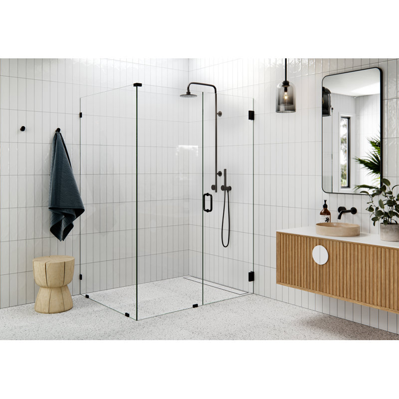 Illume 55 in. x 39.5 in. x 78 in. 90-degree Fully Frameless Wall Hinged Glass Shower Enclosure, Oil Rubbed Bronze