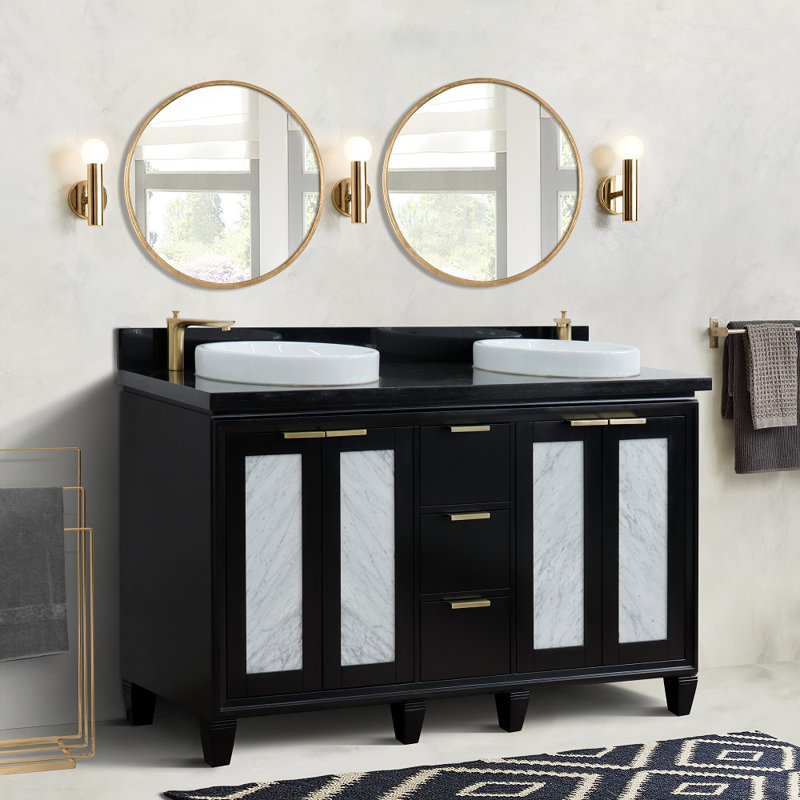 Ensemble de meuble-lavabo double 61 "avec miroir Schreck, Noir, Noir