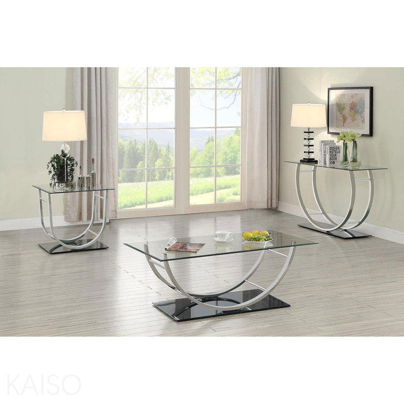 Console en verre, cadre chromé pour le salon - Chrome, 29.25" H x 48" W x 17" D