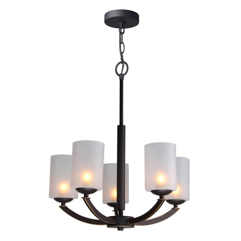 Lustre classique / traditionnel 5 lumières, Bronze, Cylindre faux opale, Halogène