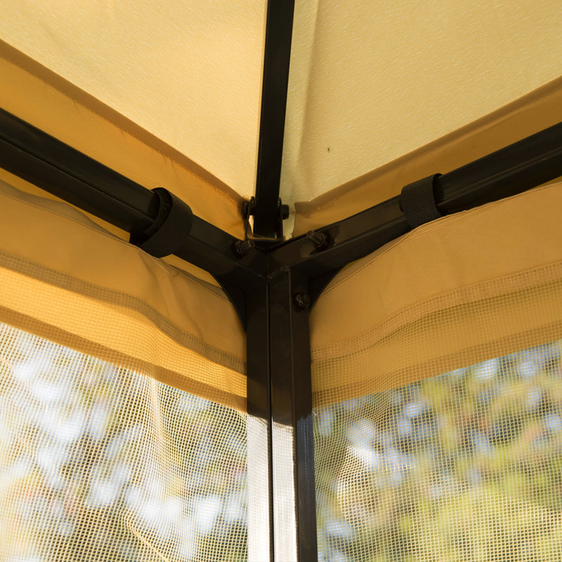 Auvent 10 'X avec structure en métal et motif d'arbre, beige pour le jardin, la pelouse, la cour en beige, améliorant les espaces de vie extérieurs