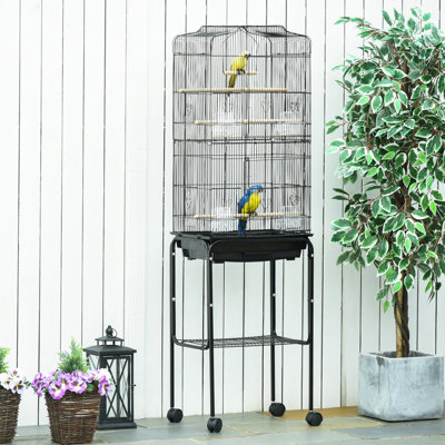 157cm Metal Wire, Steel Pipe, Wood, PS Flat Top Floor Bird Cage with Wheels