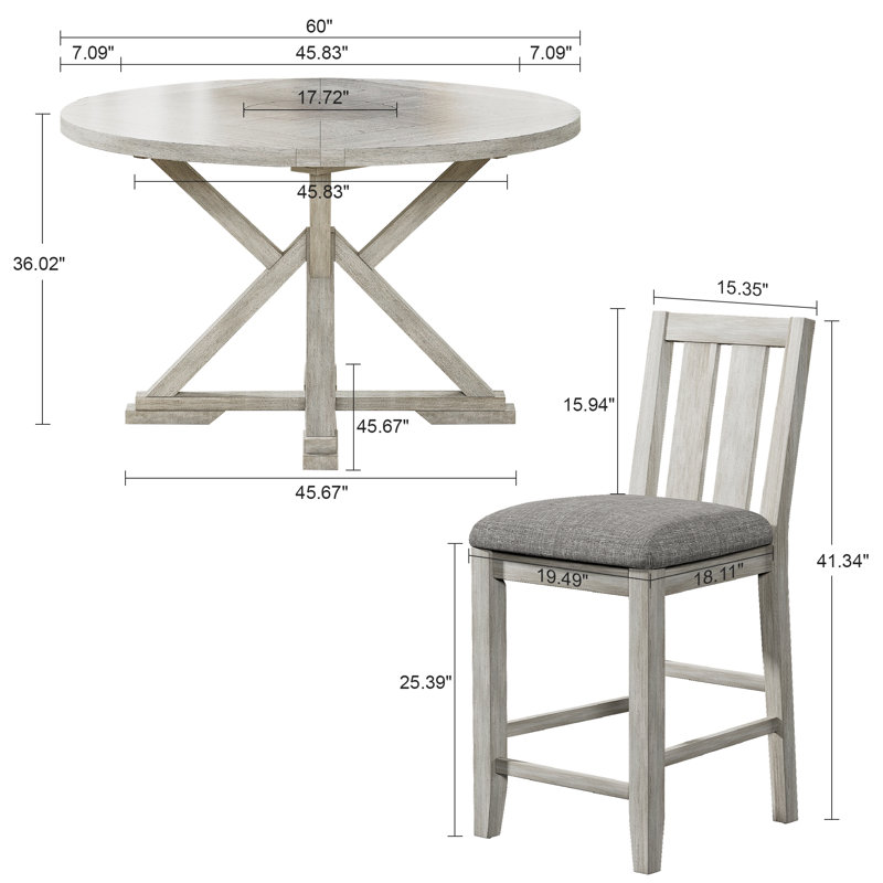 Solid Wood 4-Person Dining Set Grey Extendable Dining Table With Upholstered Padded Chairs