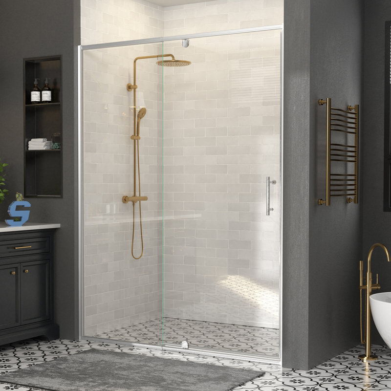 38-42＂W X 71＂H Semi-Frameless Pivot Swing Shower Door With 1/4＂Tempered Glass, Brushed Nickel