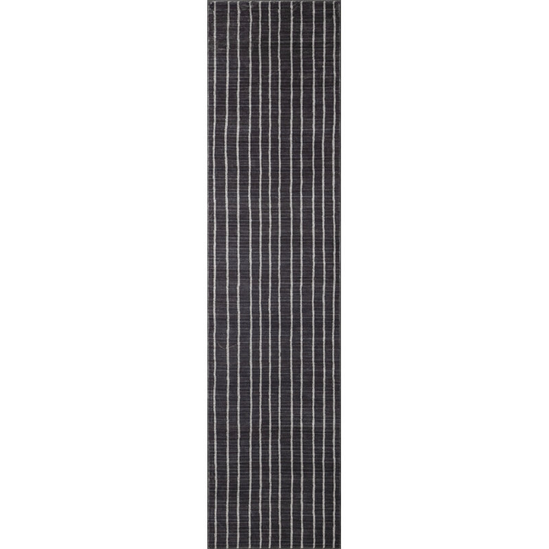 Tapis antidérapant à rayures délavé Orton, Runner 2' x 8', Gris anthracite / Crème