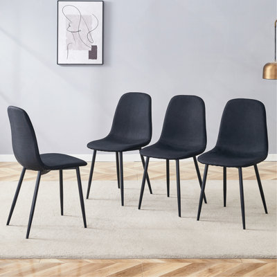 Ensemble de 4 chaises d'appoint rembourrées de style médiéval moderne, équipées de coussins moelleux et de pieds en métal noir, tabouret de bar