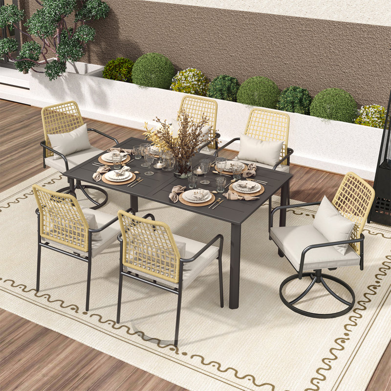 6 - Person Rectangular Outdoor Dining Set with Cushions, Black