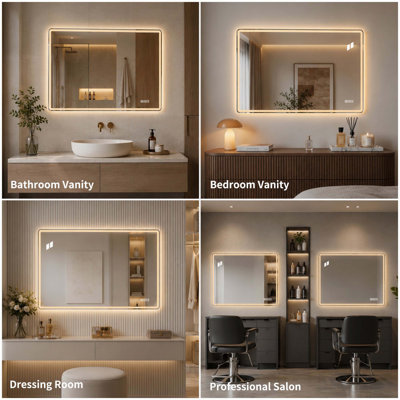 Miroir de salle de bain rectangulaire à DEL de 61 cm (L) × 81 cm (H), équipé d'un éclairage avant et arrière et d'un système antibuée intégré.