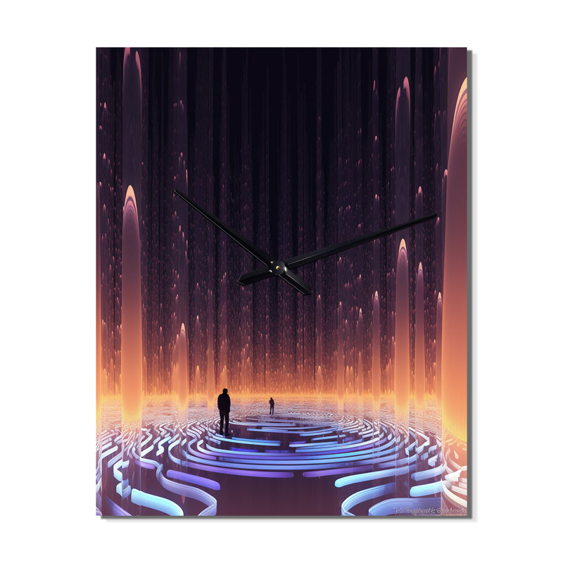 Errant dans le labyrinthe bleu de l'esprit I - Horloge murale moderne à paysage abstrait, H 40 po x l 30 po x P 1 po