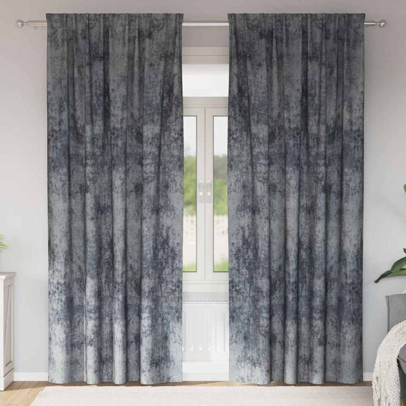 Curtain With Curtains 2 Pcs Velvet, 140cm Width x 260cm Drop, Silver Grey