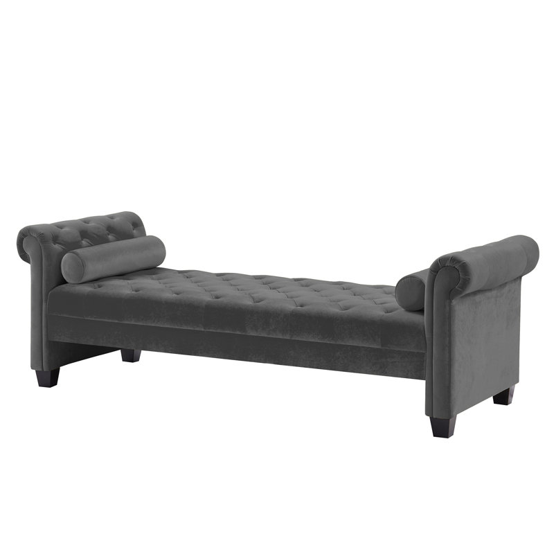 Velvet Upholstered Bench, Gray