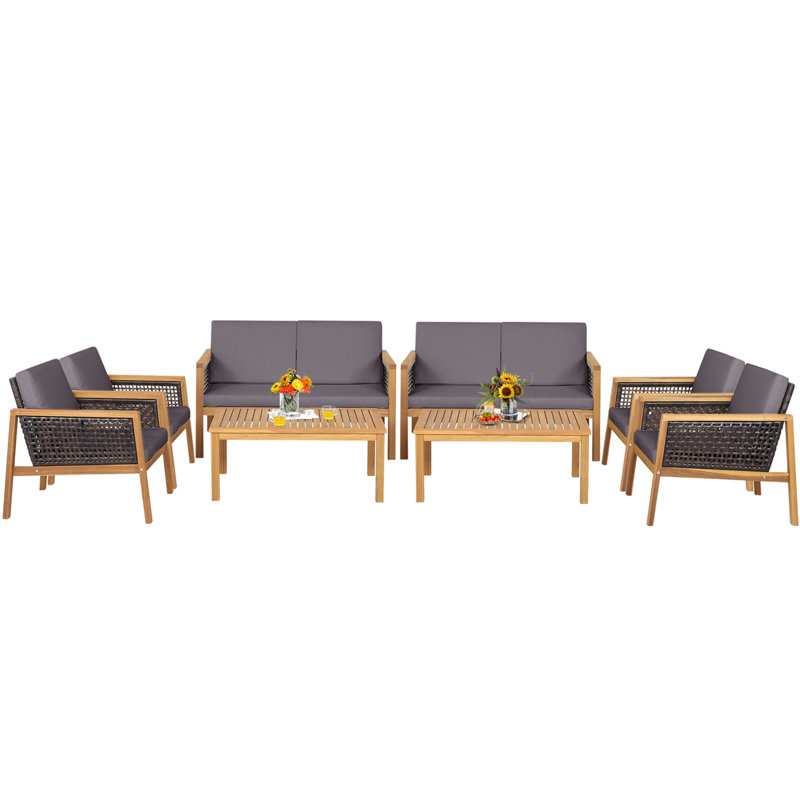 Acacia 8 - Person Patio Conversation Set with Cushions, Gray