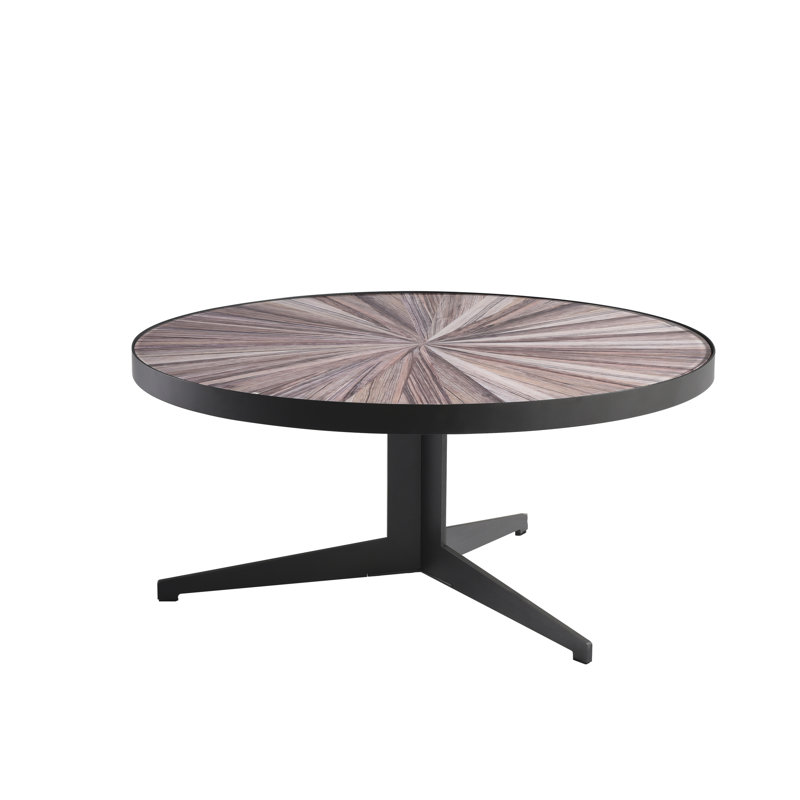 Burdett Mid-Century 33.5 In. Round Maroon Coffee Table With Tempered Glass Top