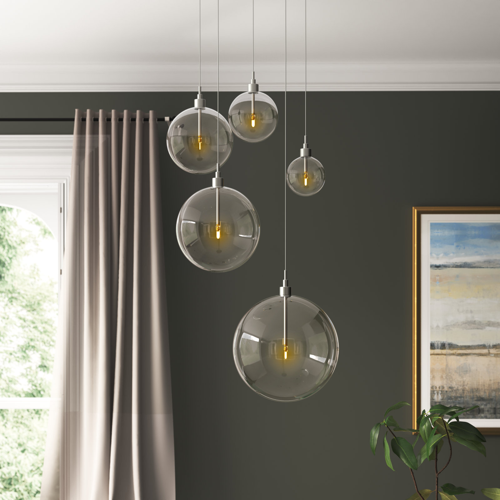 Jensi 5 - Light Dimmable Tiered Chandelier, Brushed Nickel