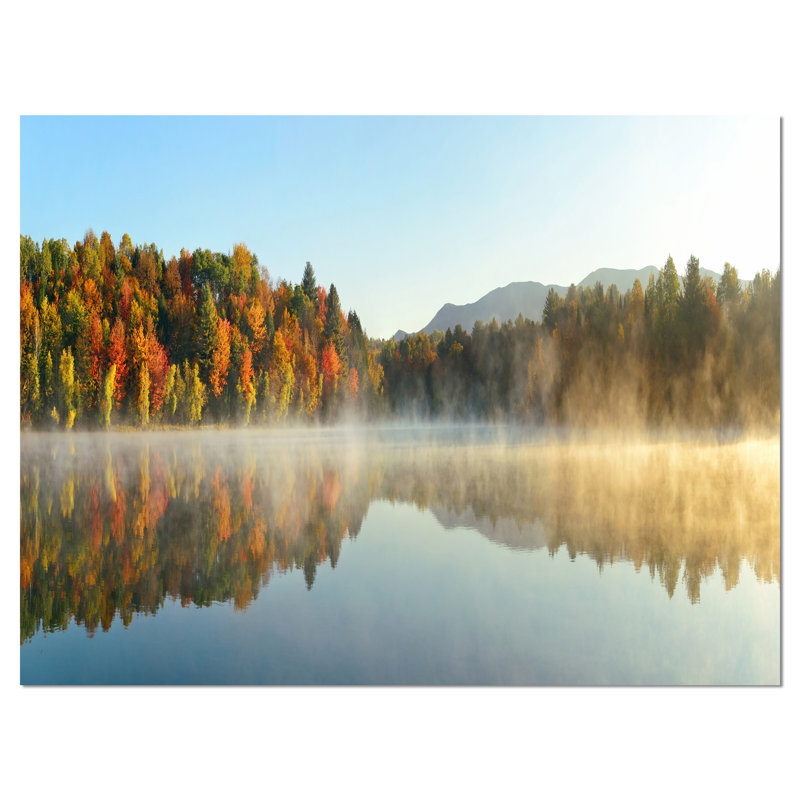 « lake automne fog », reproduction de photo sur toile tendue, H 30 po x l 40 po x P 1 po
