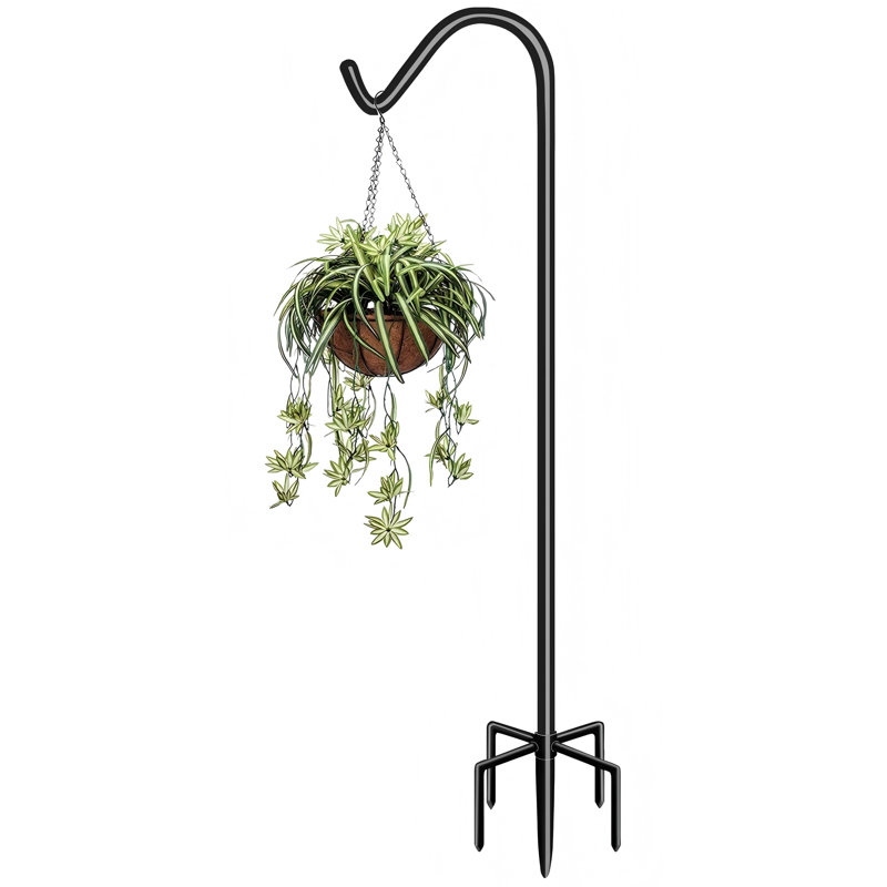 Crochets de berger de 76 pouces de hauteur avec base à 5 fourchettes, support de poteau réglable réglable pour l'extérieur, noir brillant, paquet de 1
