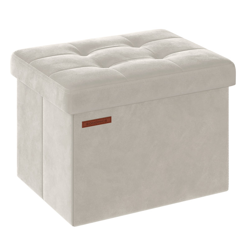 40cm Wide Velvet Tufted Rectangle Solid Colour Standard Ottoman with Storage, White