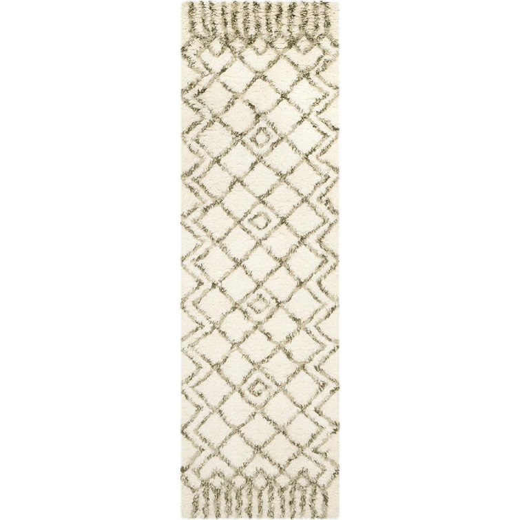 Benyam Hand Tufted Nz Wool/Cotton Geometric Rug in Ivory/Green