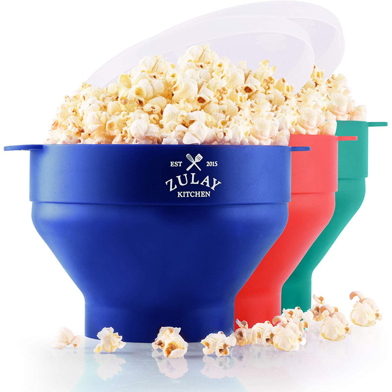 Zulay Kitchen Large Microwave Popcorn Maker BPA Free Silicone Popcorn Popper Collapsible, Blue