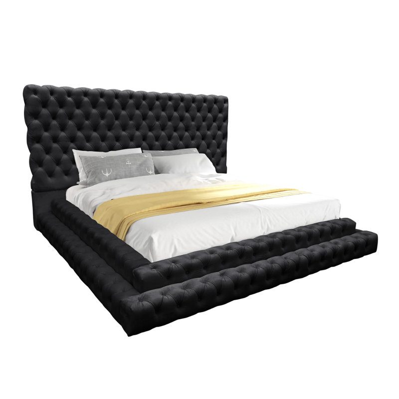 Lit plateforme en velours noir Kiki, Grand