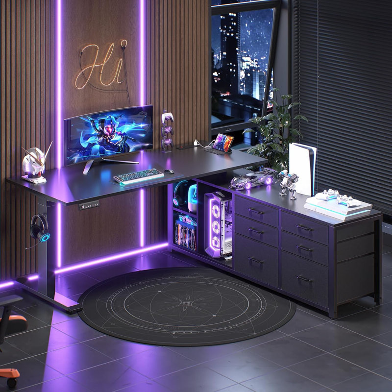 L Shaped Electric Standing Desk, 55" X 55" Height Adjustable Office Executive Desk, Black, Black