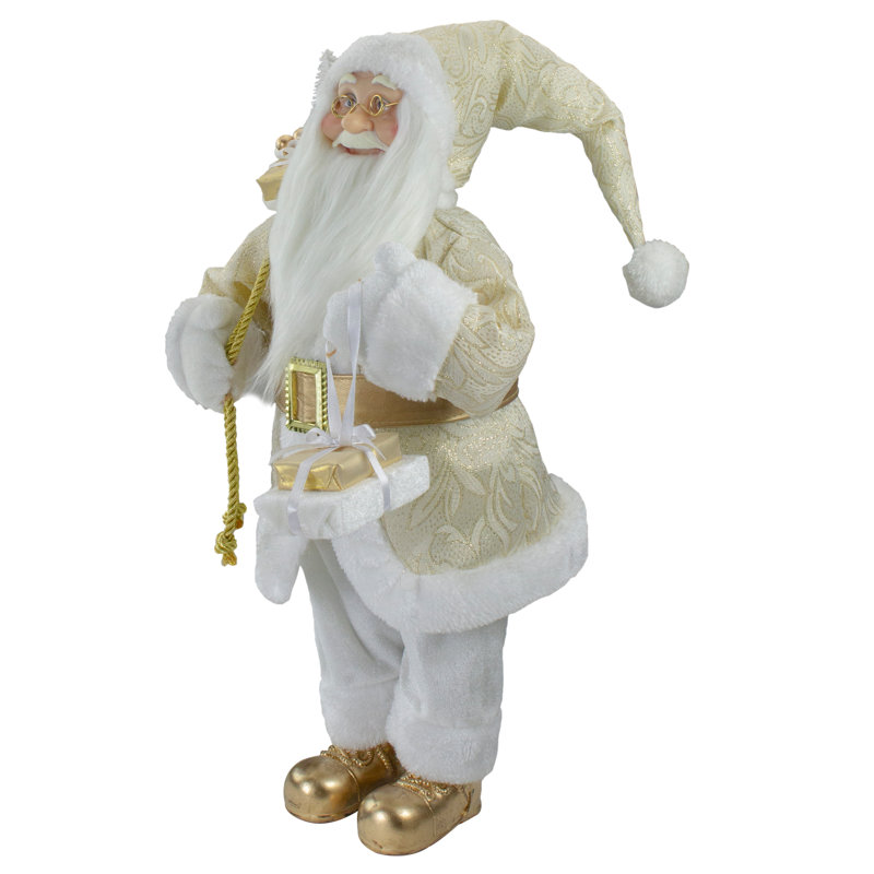 18" Gold and White Standing Santa Christmas Figurine with Presents