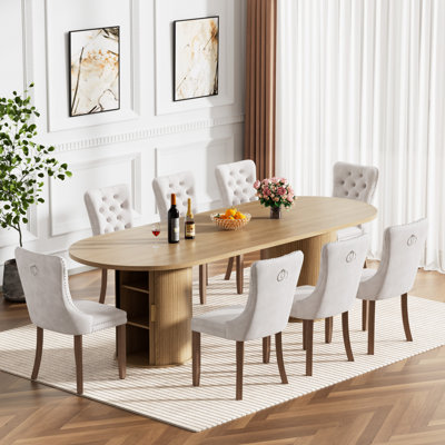 63"-94"  Oval Dining Table Set, Extendable Kitchen Table Set with Upholstered Dining Chairs, Modern Expandable Dining Room Table Set with Fluted Base for Home Kitchen