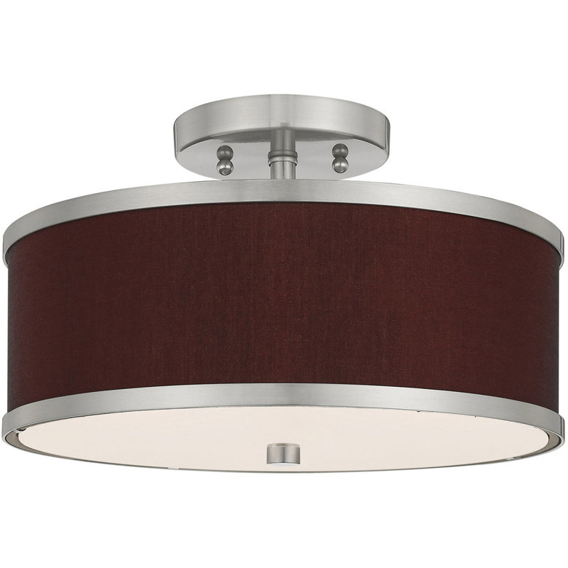 Plafonnier semi-encastré en tissu Enda, Nickel brossé, H 8 po x l 13 po x P 13 po, Rouge