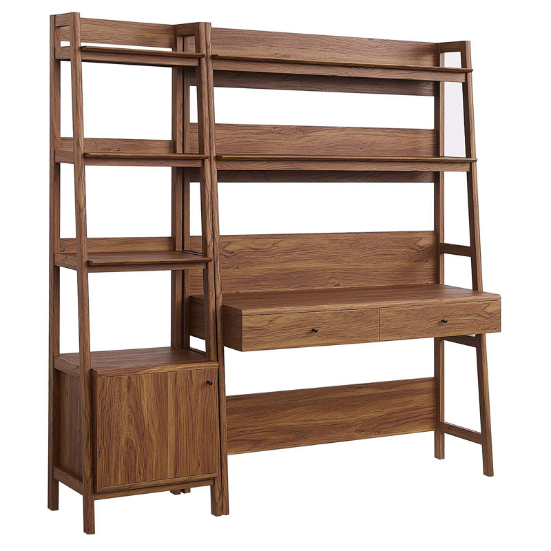 Walnut 2-Piece Office Desk and Bookshelf Set