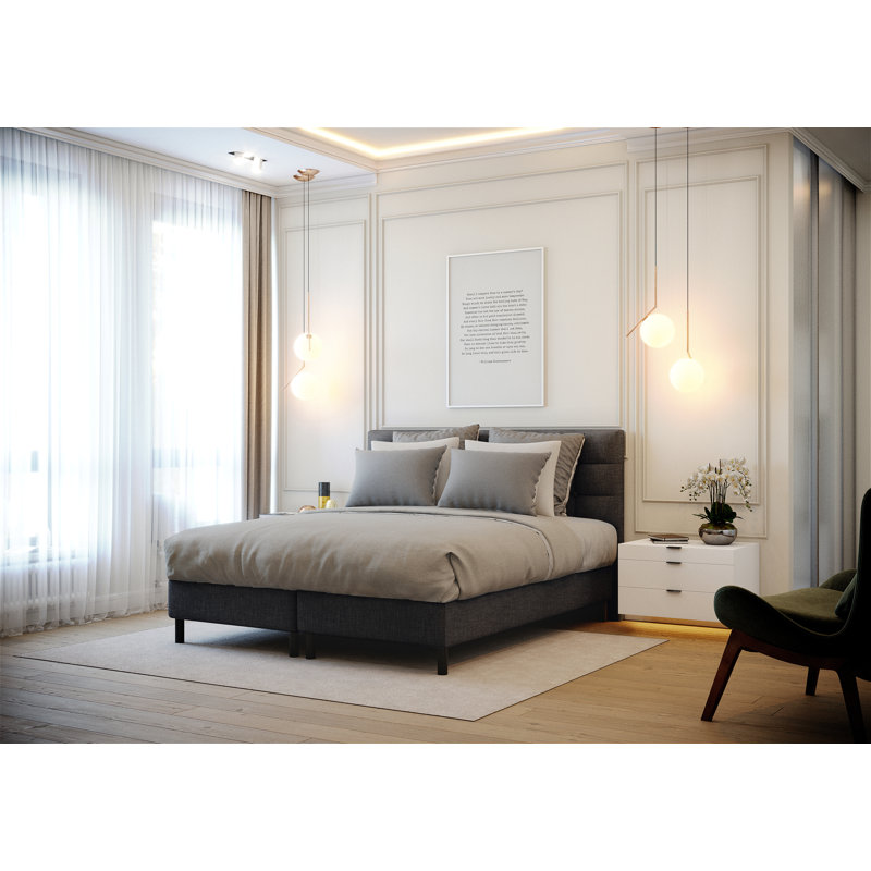 Boxspring Bed Persee with Topper, 180 x 220cm, Grey