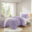 Ensembles de literie à motif floral texturé, microfibre mauve, style chic douillet, confort toutes saisons