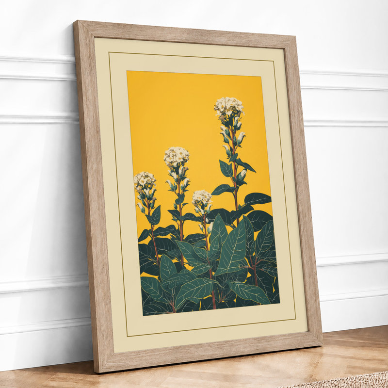 White Blooms In Gold Botanical - Print, Oak, A4 - 29.7 x 21.0 cm