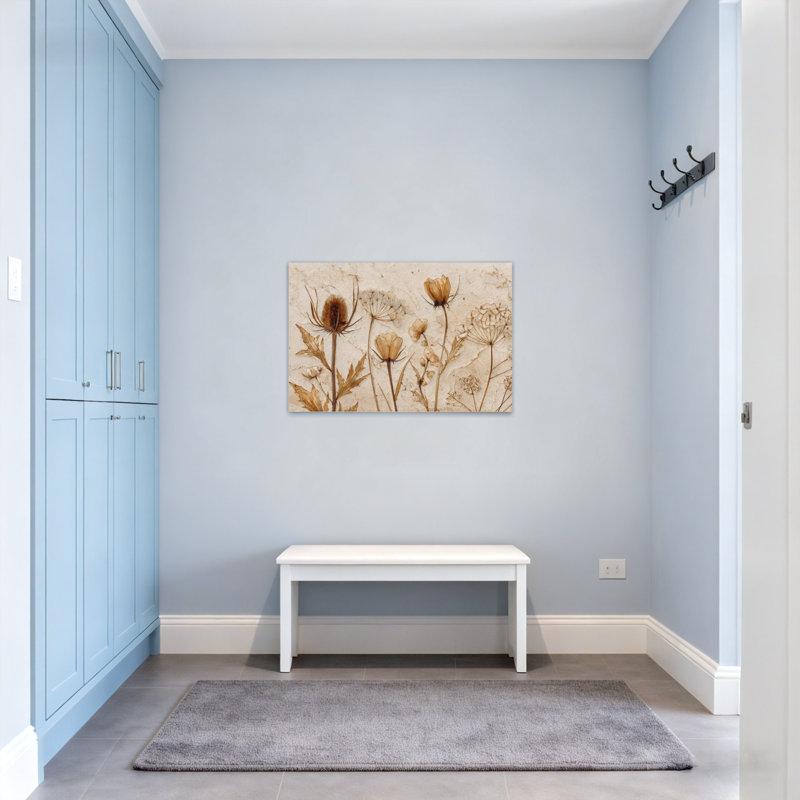 Plantes et fleurs fleurs séchées sur fond texturé, H 16 po x l 24 po